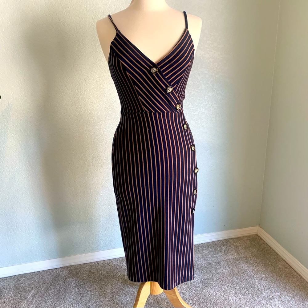 Popular Basics, striped midi dress, Spaghetti strap, Size Large